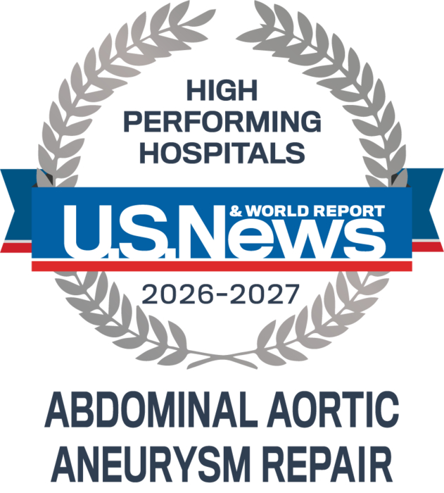 US News high performing hospital abdominal aortic aneurysm repair badge